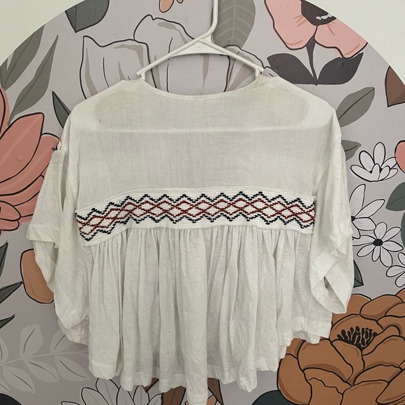 Free People Market Embroidery Trim Tassel Tie VNeck Tee - Picture 2 of 3